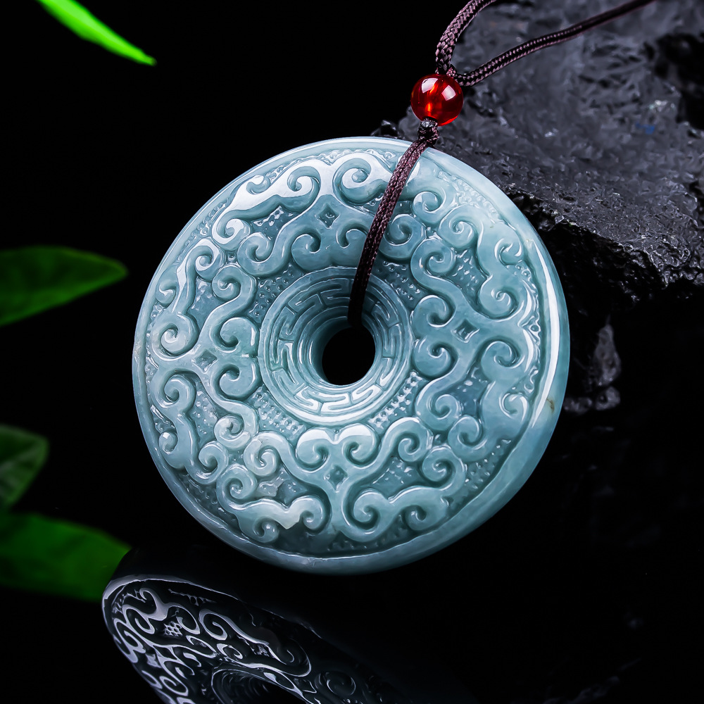 Vintage Collector - Collier pendentif fleur en jadéite birmane