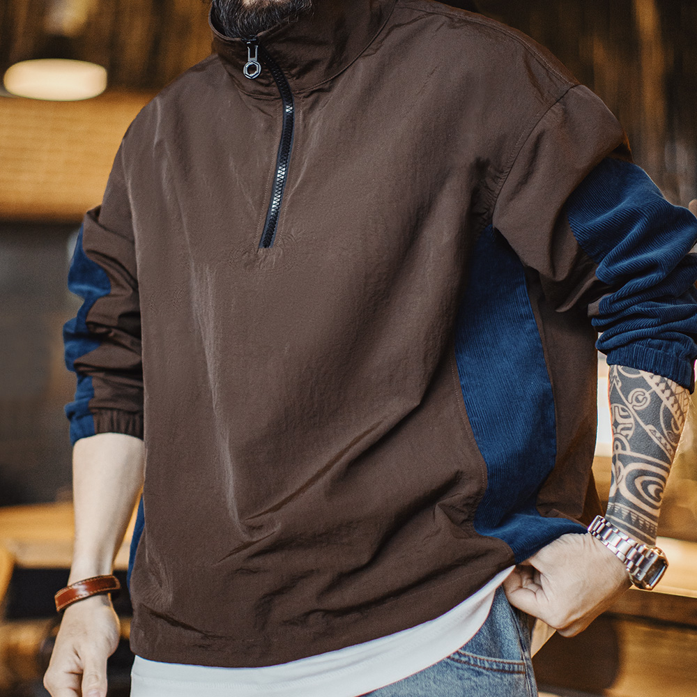 Vintage Zip Hoodie - Maden Vintage velours côtelé couleur bloc