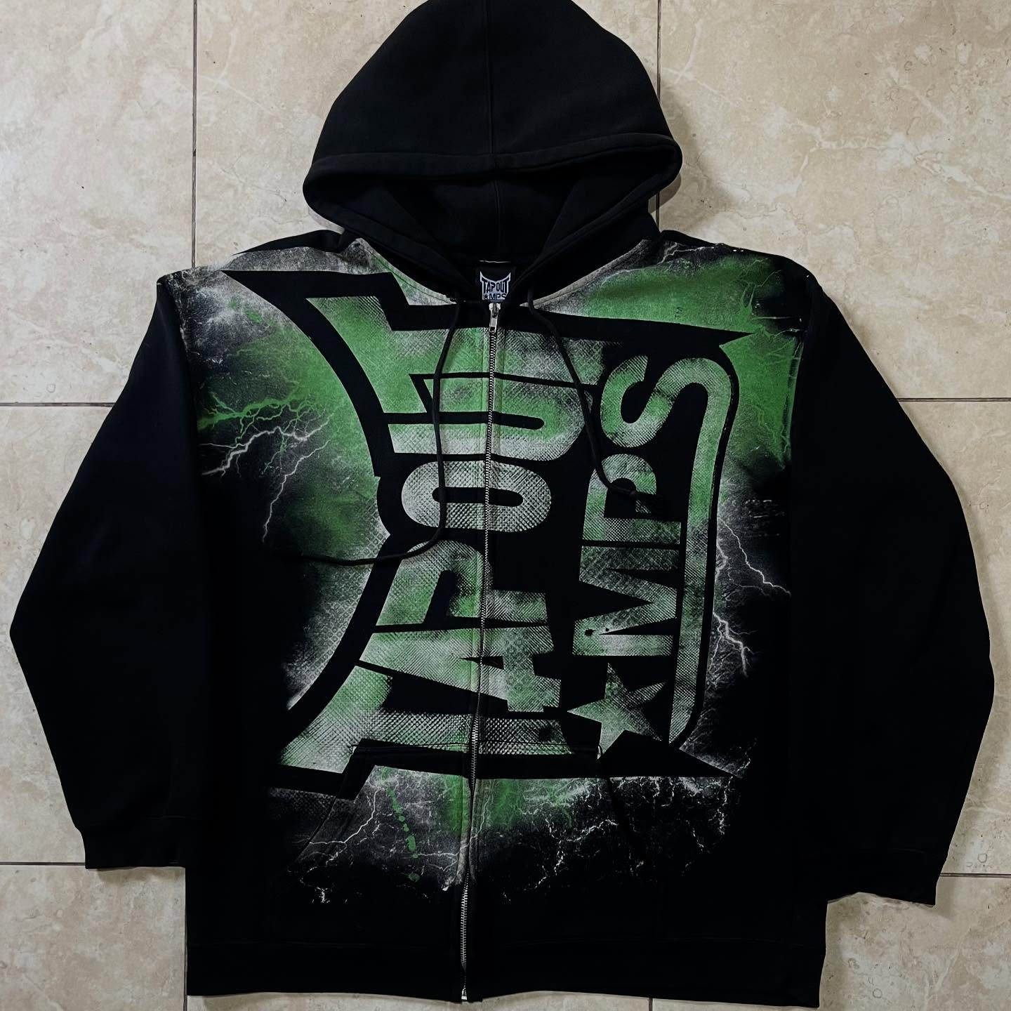 Vintage Zip Hoodie - Sweat à capuche Vintage vert imprimé
