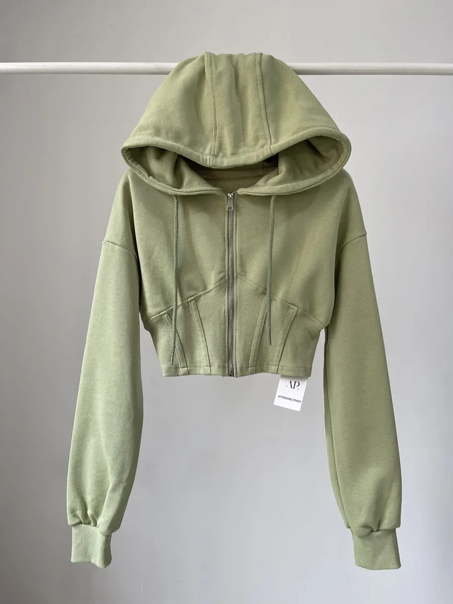 Vintage Zip Hoodie - Sweats à capuche courts pour femmes,