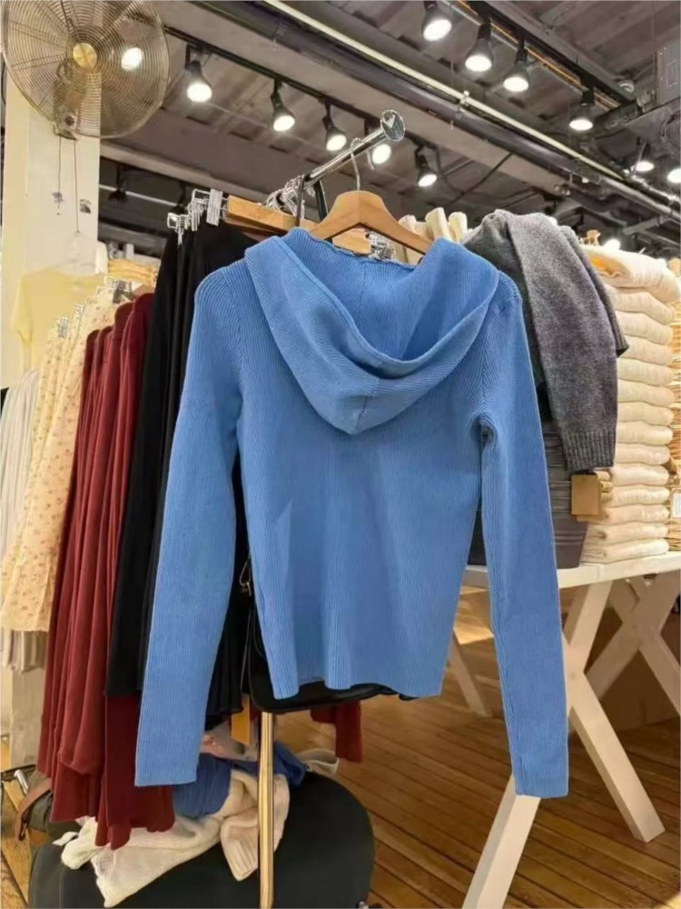 Pulls à capuche tricotés bleus - Vintage Zip Hoodie avis et prix