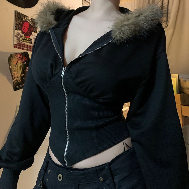 Goth foncé automne hiver col e - Vintage Zip Hoodie avis et prix