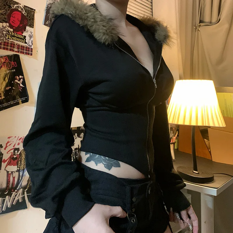 Goth foncé automne hiver col e - Vintage Zip Hoodie avis et prix